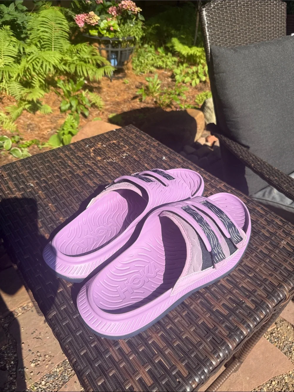NEW💜HOKA All Ora Luxe Slide Sandals in violet bloom/outer space $80 m 14, w 15